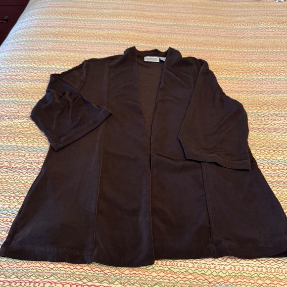Chico's Travelers Classic Long Knit Jacket Chocolate Brown Size 1 - Picture 4 of 5